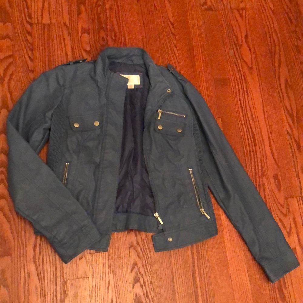 Cerulean blue faux leather jacket
